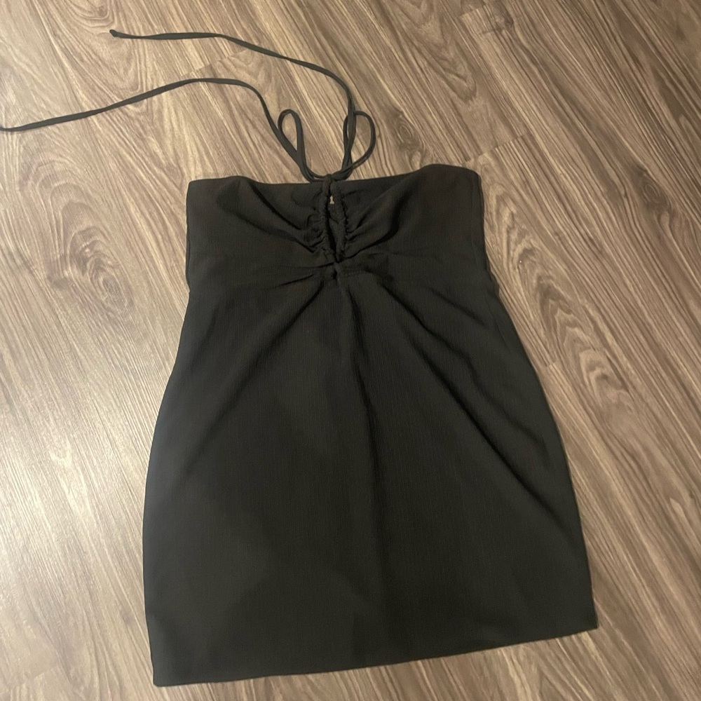 Black halter dress with front cut out